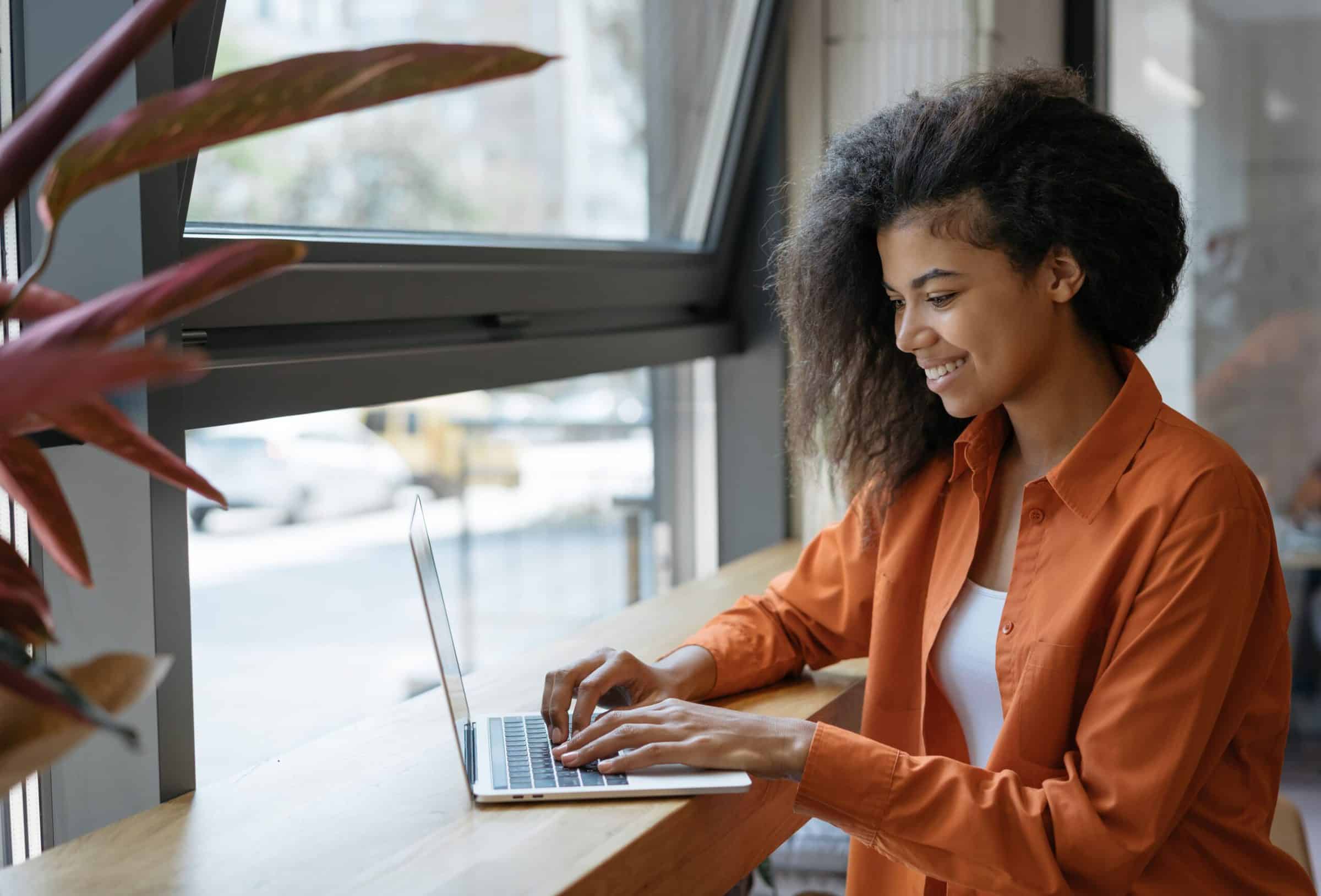 Woman working on laptop