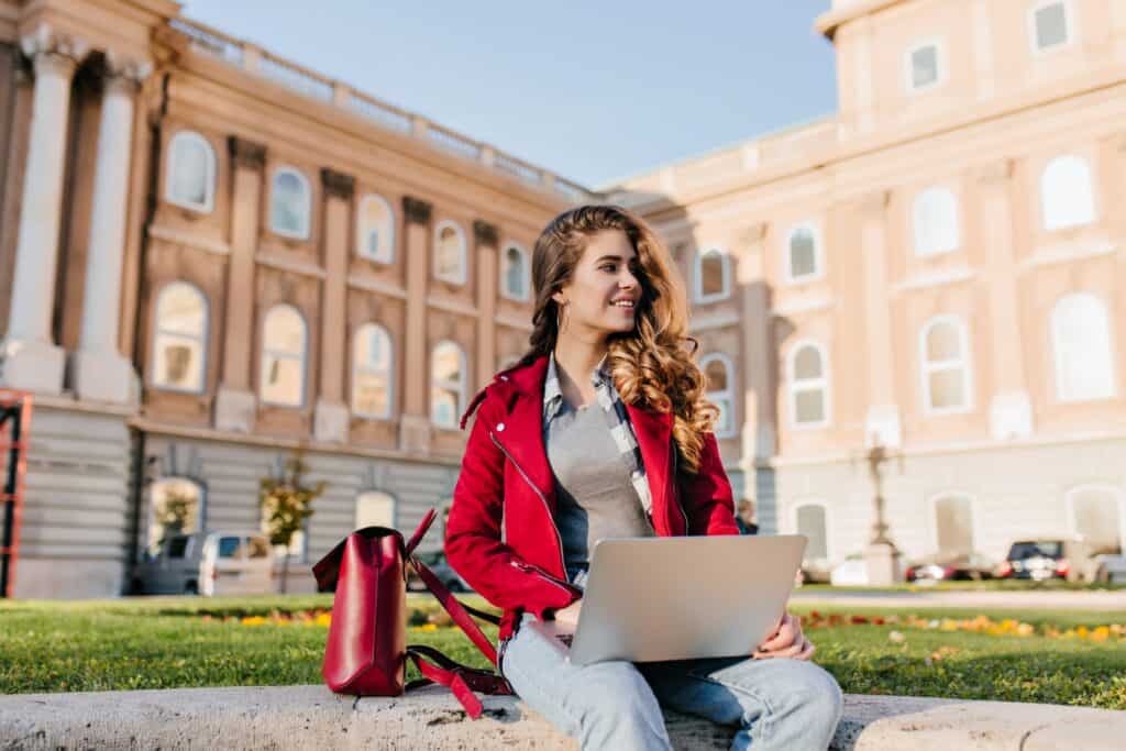 Girl in university studying