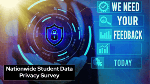 A digital lock graphic with words asking for feedback on a survey