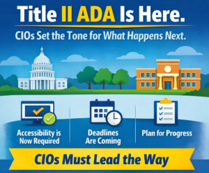 A graphic highlighting how CIO's Must Lead The Way with A school and the US Capitol next to each other.