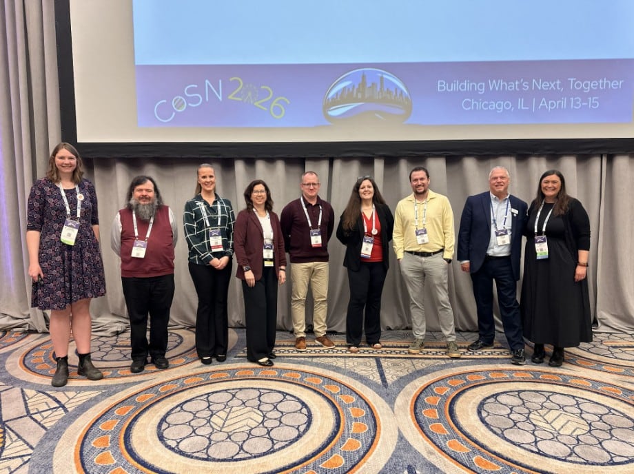 A photo of the presenters for the EdTech Innovation Committee’s session at CoSN2026: Laura Geringer, Ruben Puentedura, Jennifer Porter, Melissa McCalla, Ryan Cox, Samantha Reid, John Hummel, Dave Jarboe, and Stephanie King