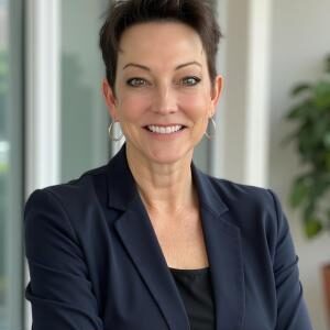 A woman with short dark hair smiling